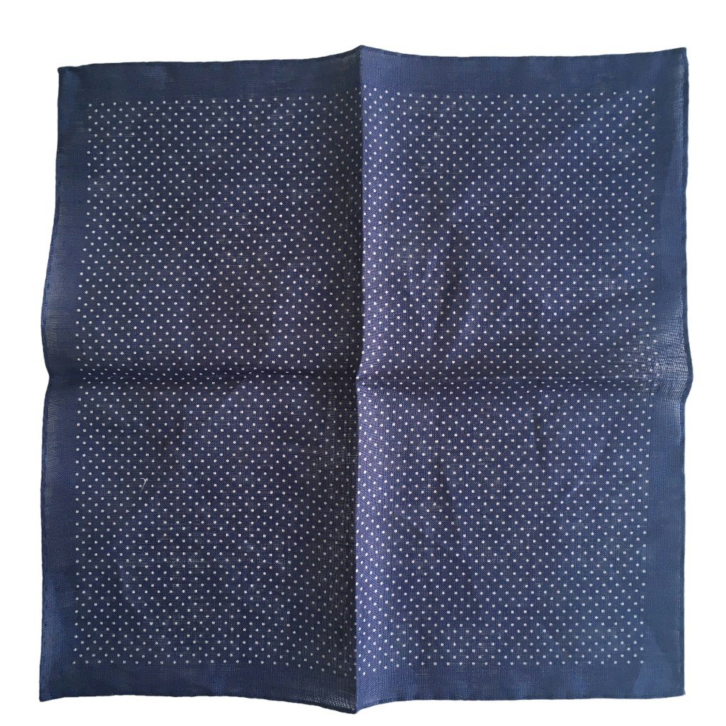 Pindot Linen Pocket Square - Navy Blue/White
