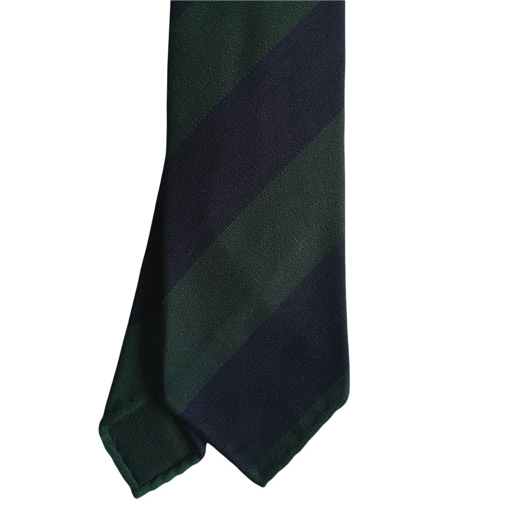 Regimental Light Silk/Wool Tie - Untipped - Navy Blue/Green