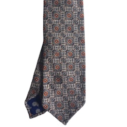 Medallion Printed Wool Tie - Untipped - Beige/Orange