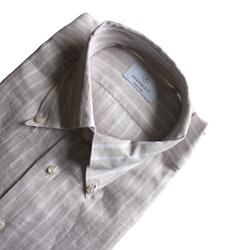 Pinstripe Linen Shirt - Button Down - Beige/White