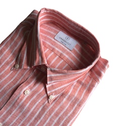 Pinstripe Linen Shirt - Button Down - Coral/White