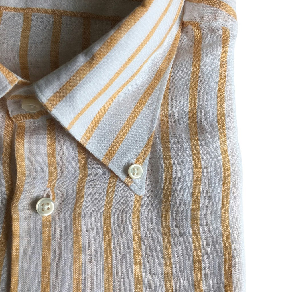 Pinstripe Linen Shirt - Button Down - White/Dark Yellow