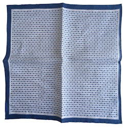 Small Floral Linen Pocket Square - White/Navy Blue