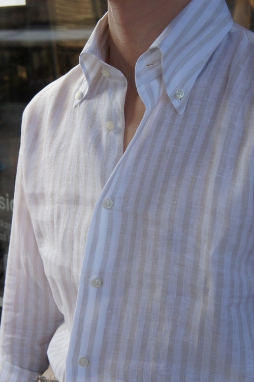 Bengal Stripe Shirt - Button Down - White/Beige