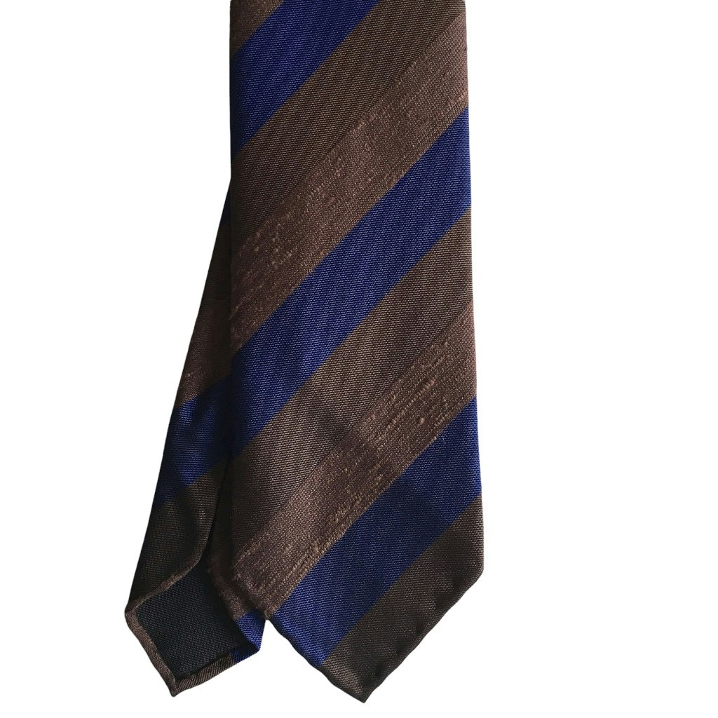 Regimental Shantung Tie - Untipped - Brown/Beige/Navy Blue