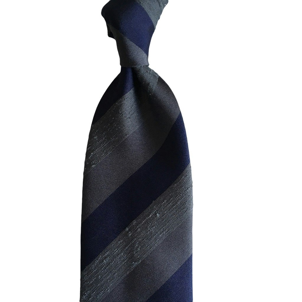 Regimental Shantung Tie - Untipped - Grey/Navy Blue