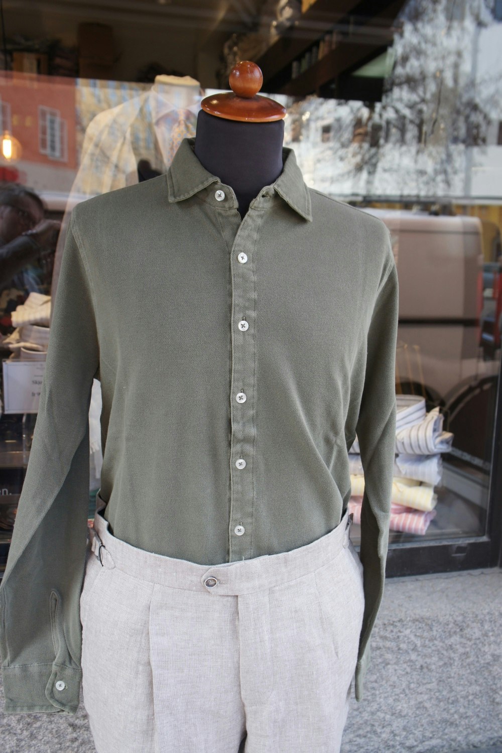 Långärmad Pikéskjorta - Olivgrön