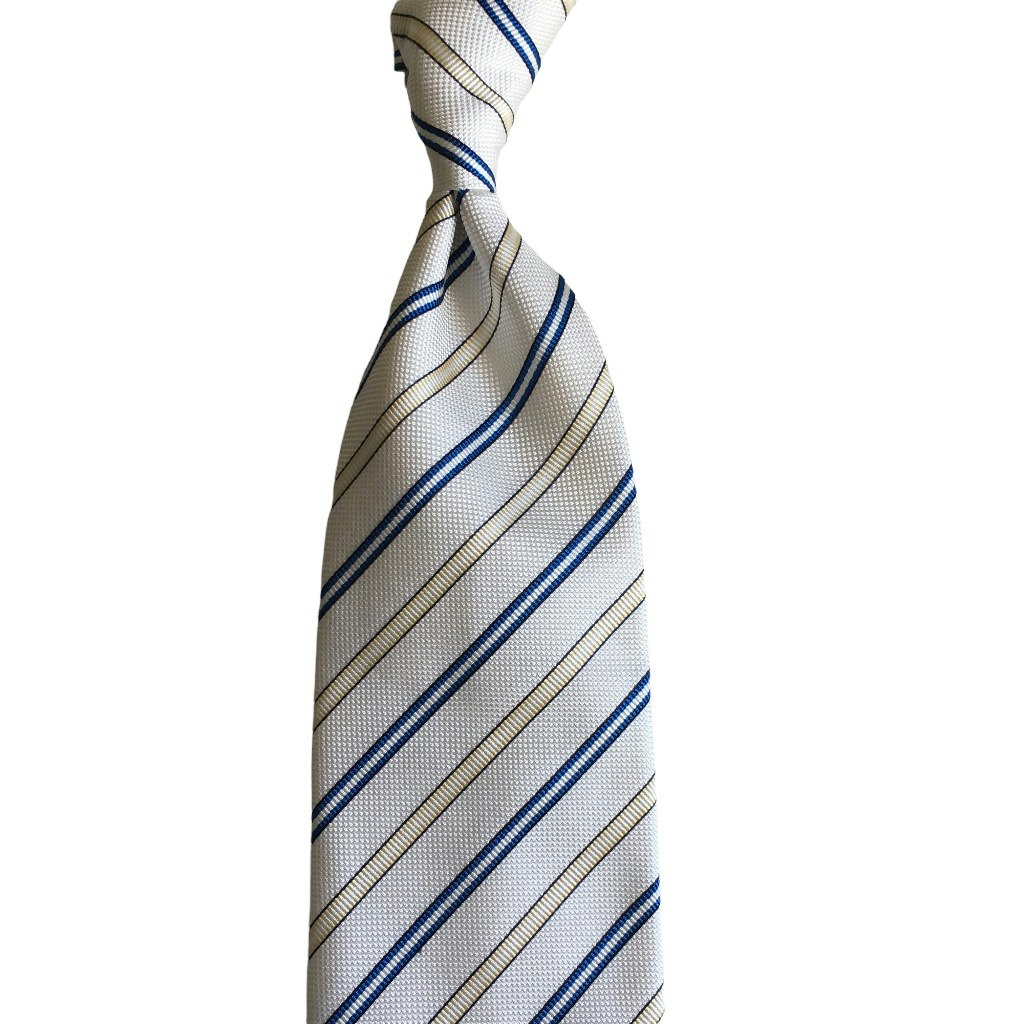 Regimental Silk Tie - Untipped - Off White/Beige/Navy Blue