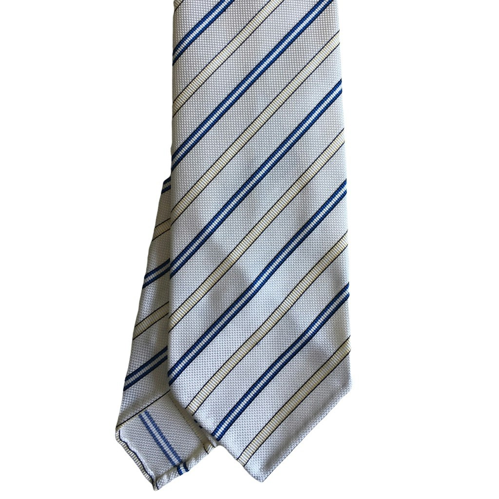 Regimental Silk Tie - Untipped - Off White/Beige/Navy Blue