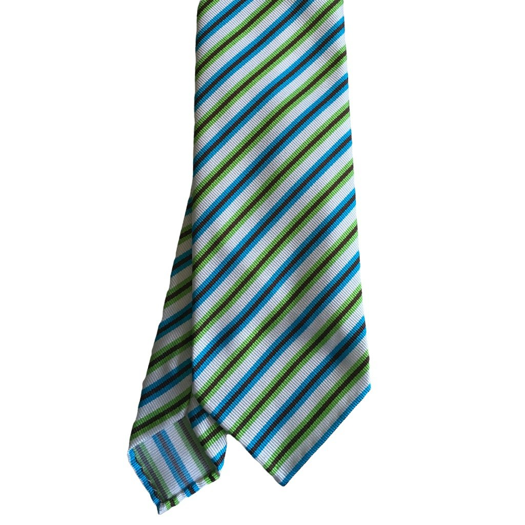 Regimental Silk Tie - Untipped - White/Green/Turquoise