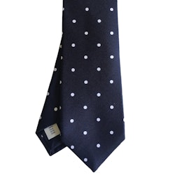 Polka Dot Printed Silk Tie - Navy Blue/White