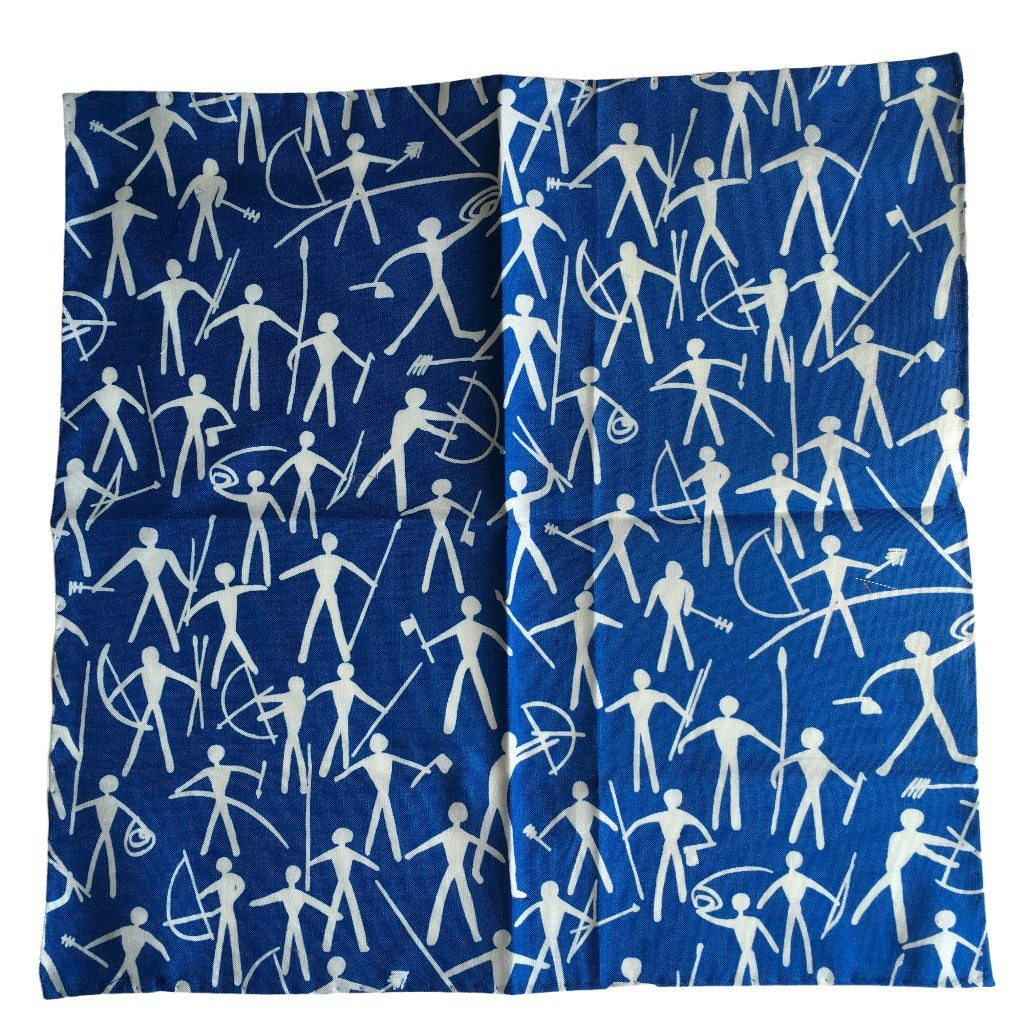 Hieroglyphs Cotton Pocket Square - Mid Blue/White