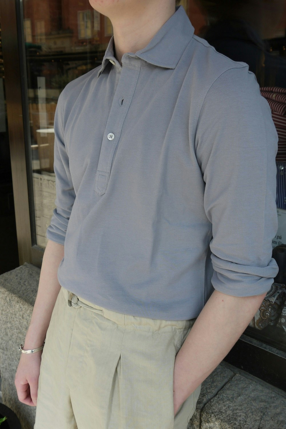 Solid Long Sleeve Polo Shirt - Cutaway - Grey