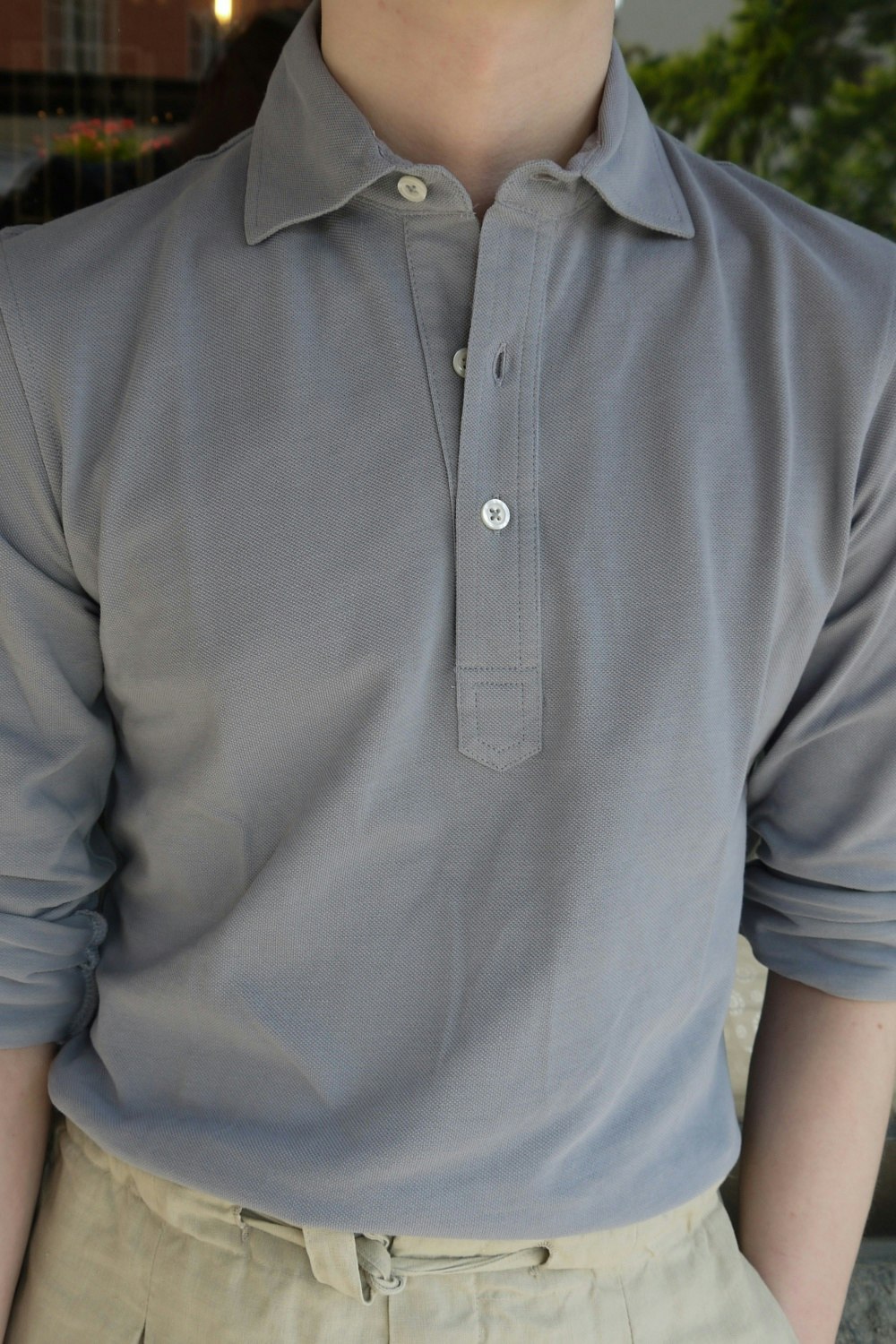 Solid Long Sleeve Polo Shirt - Cutaway - Grey