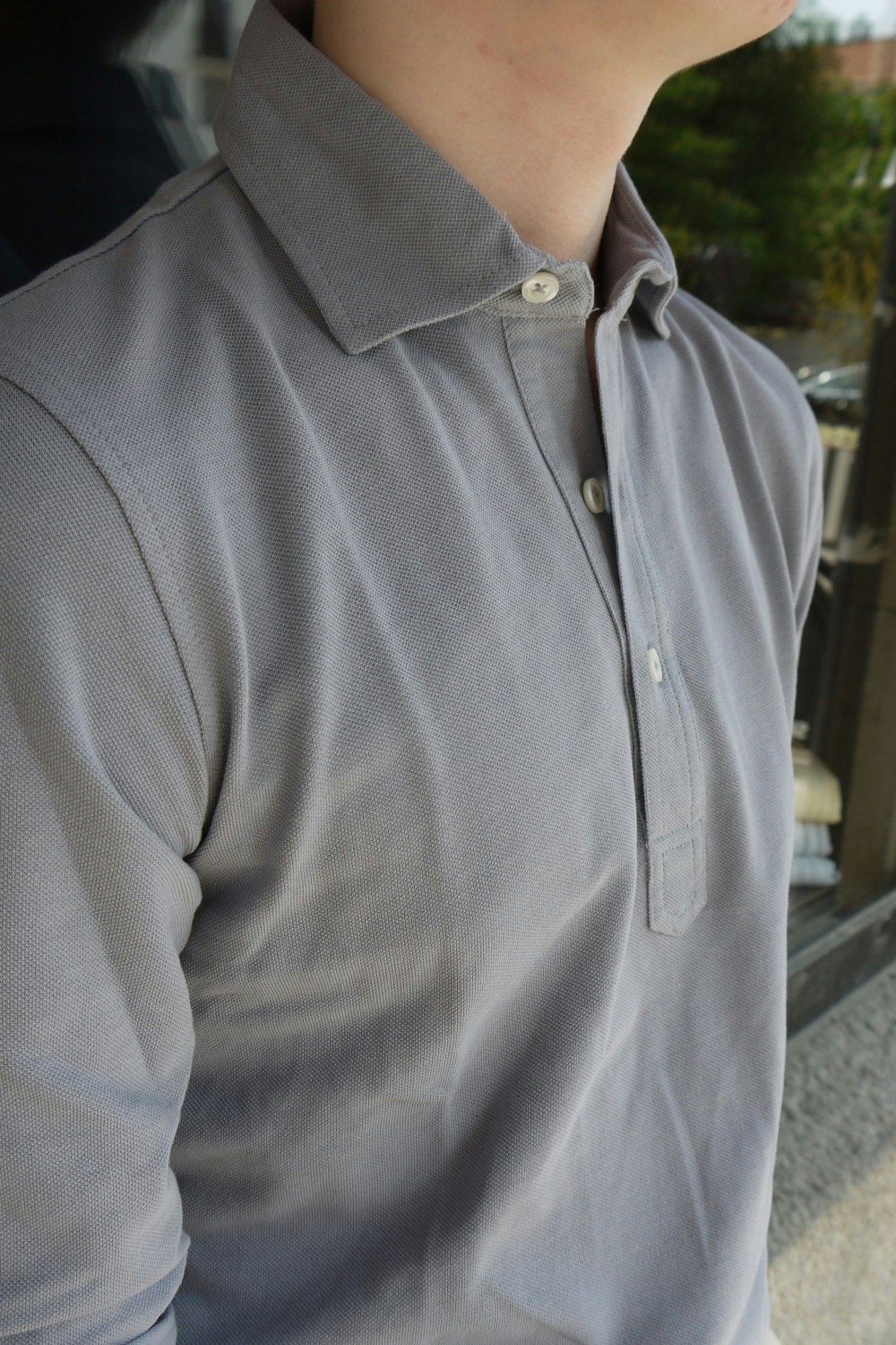 Solid Long Sleeve Polo Shirt - Cutaway - Grey