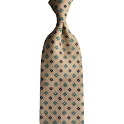 Floral Linen Tie - Untipped - Beige/Navy Blue/Turquoise