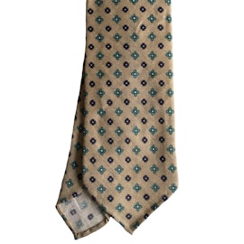 Floral Linen Tie - Untipped - Beige/Navy Blue/Turquoise