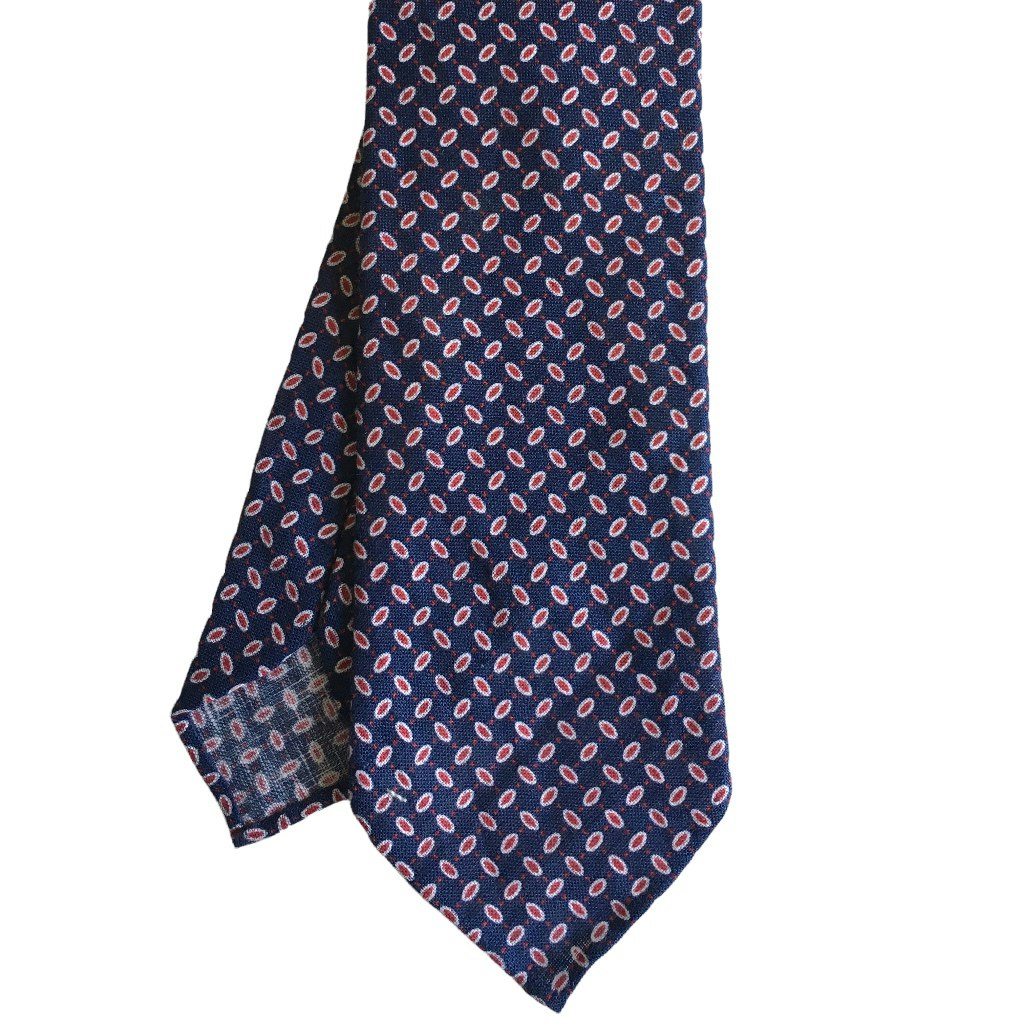 Micro Printed Linen Tie - Untipped - Navy Blue/Red