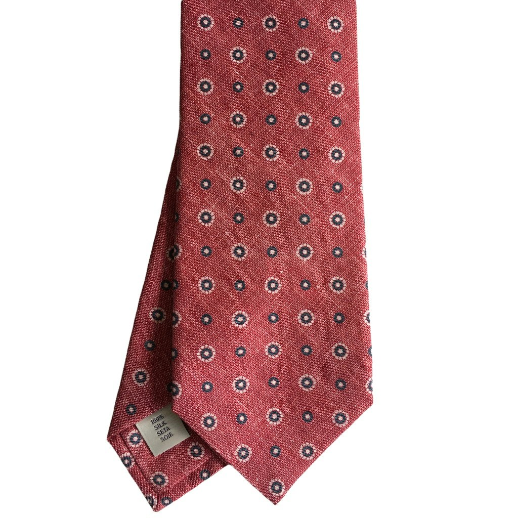 Floral Printed Cotton Tie - Red/Navy Blue/White