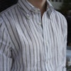 Pinstripe Linen Shirt - Button Down - White/Olive Green