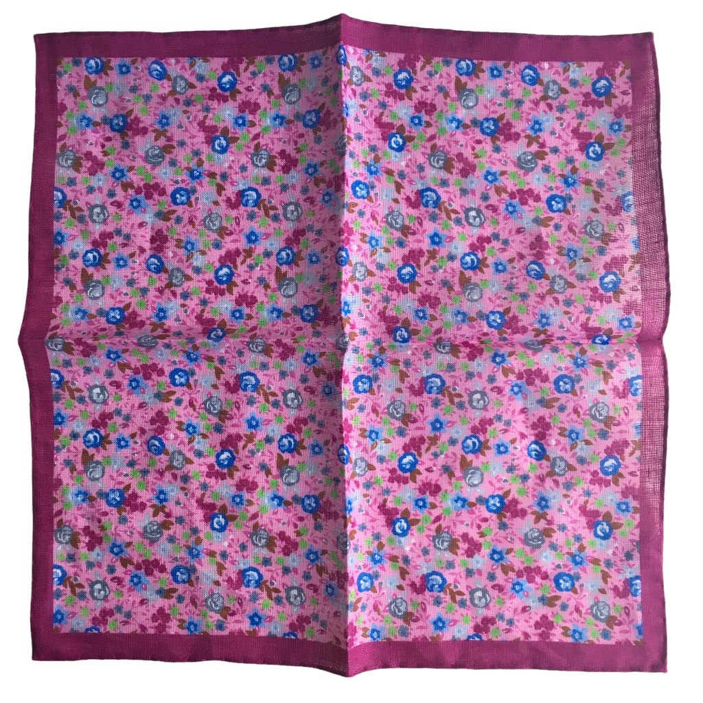 Multi Floral Linen Pocket Square - Pink