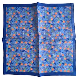 Multi Floral Linen Pocket Square - Light Blue