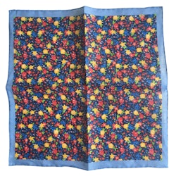 Multi Floral Linen Pocket Square - Navy Blue