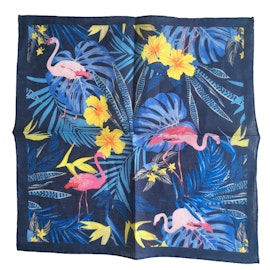 Flamingo Linen Pocket Square - Navy Blue