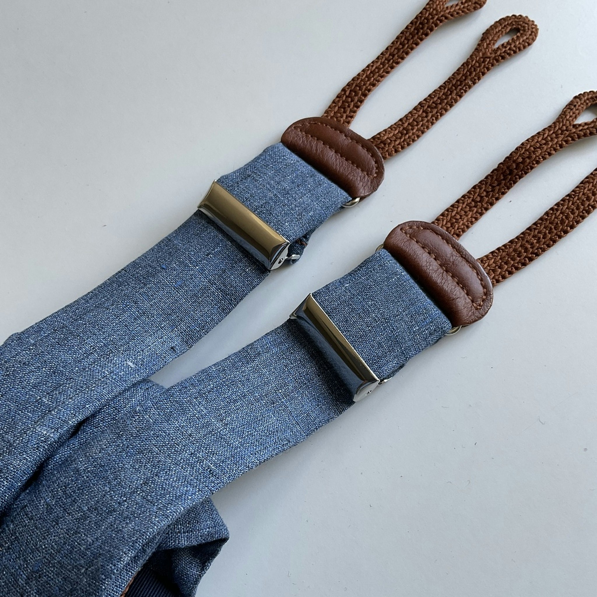 Semi Solid Linen Suspenders - Blue