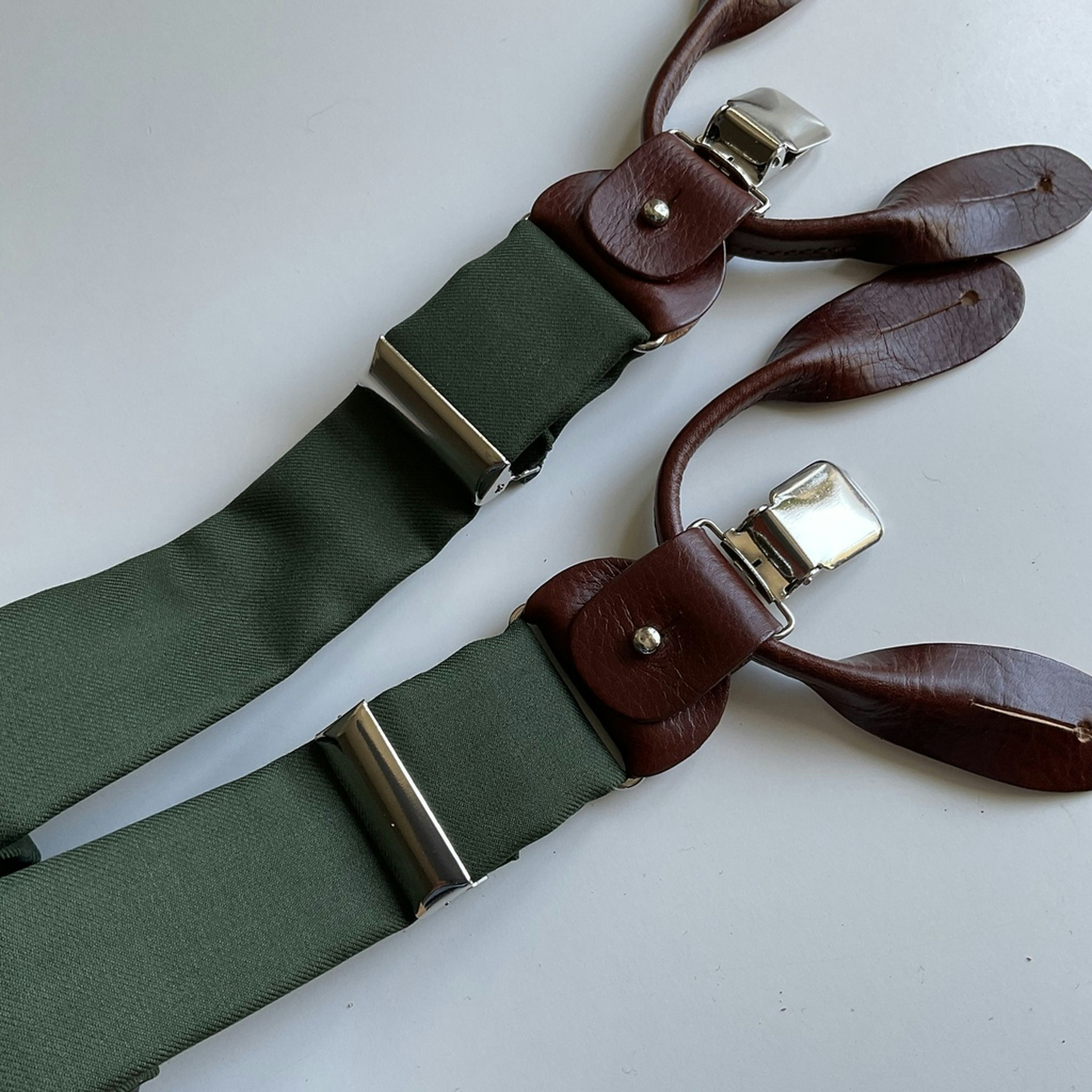 Twill Wool Suspenders - Dark Green
