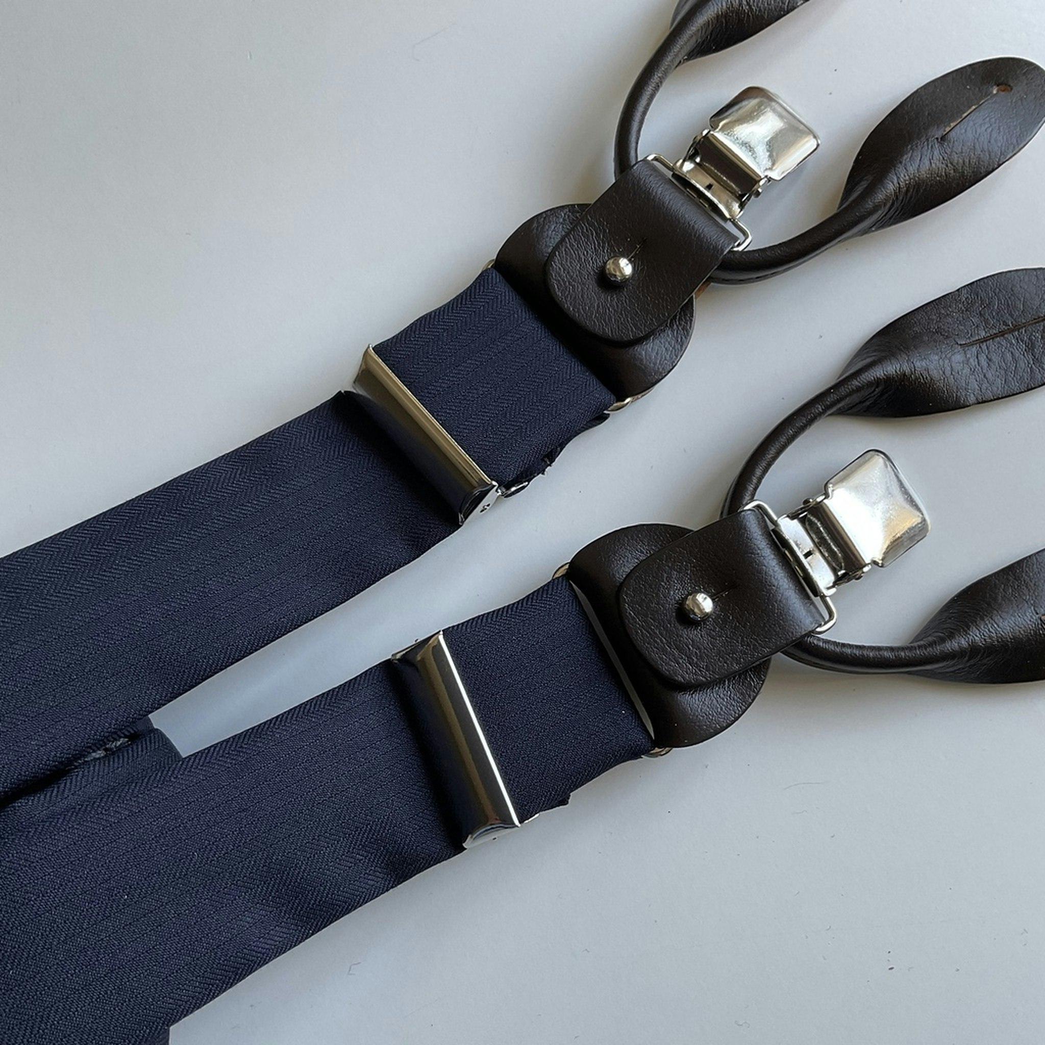 Herringbone Wool Suspenders - Navy Blue
