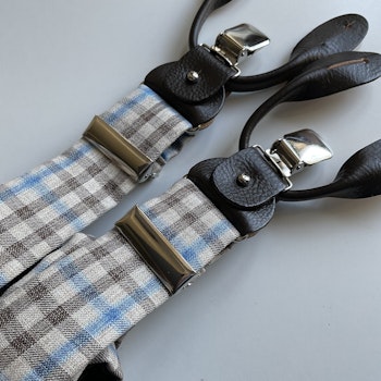 Plaide Cotton/Wool/Silk Suspenders - Beige/Brown/Blue