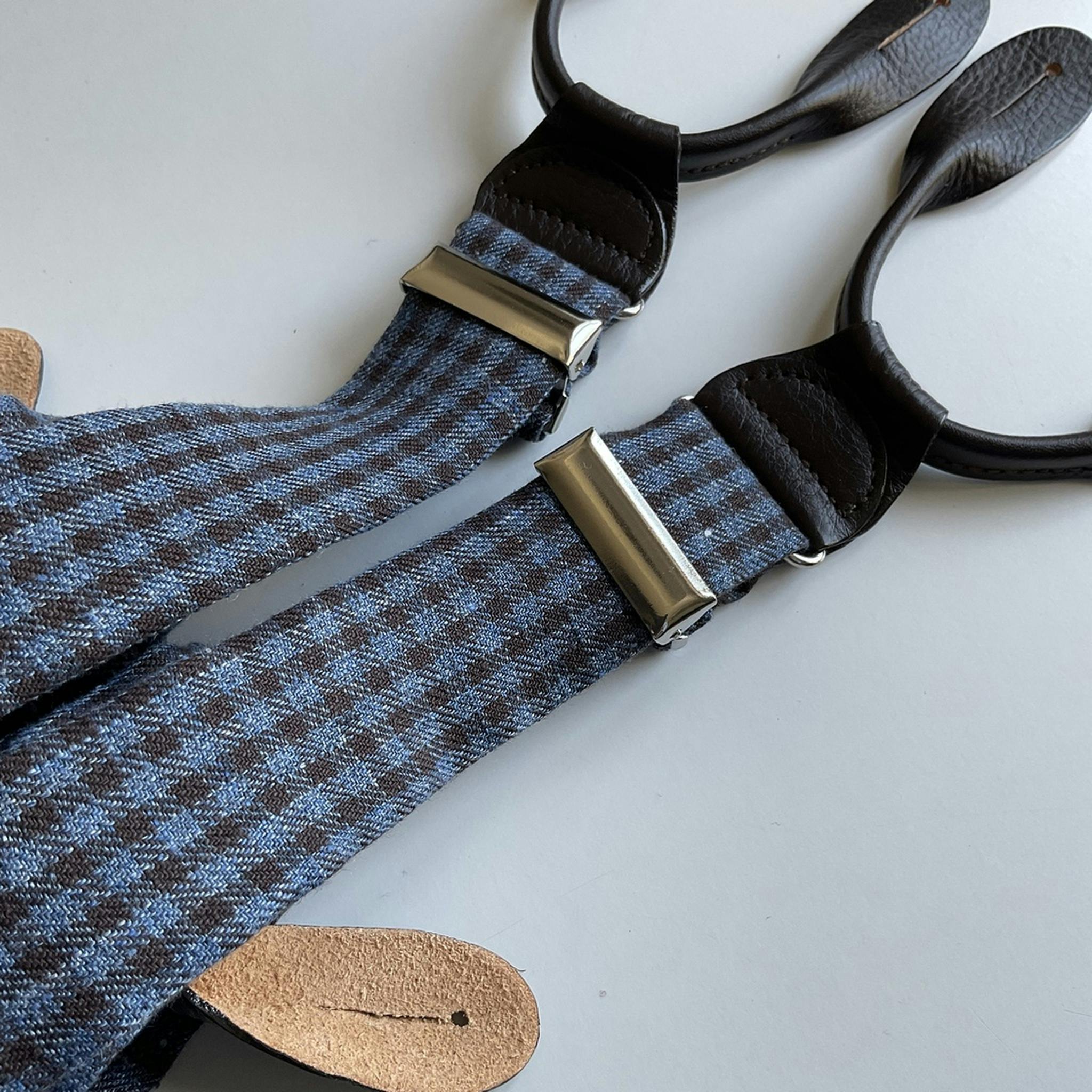 Check Linen Suspenders - Blue/Brown