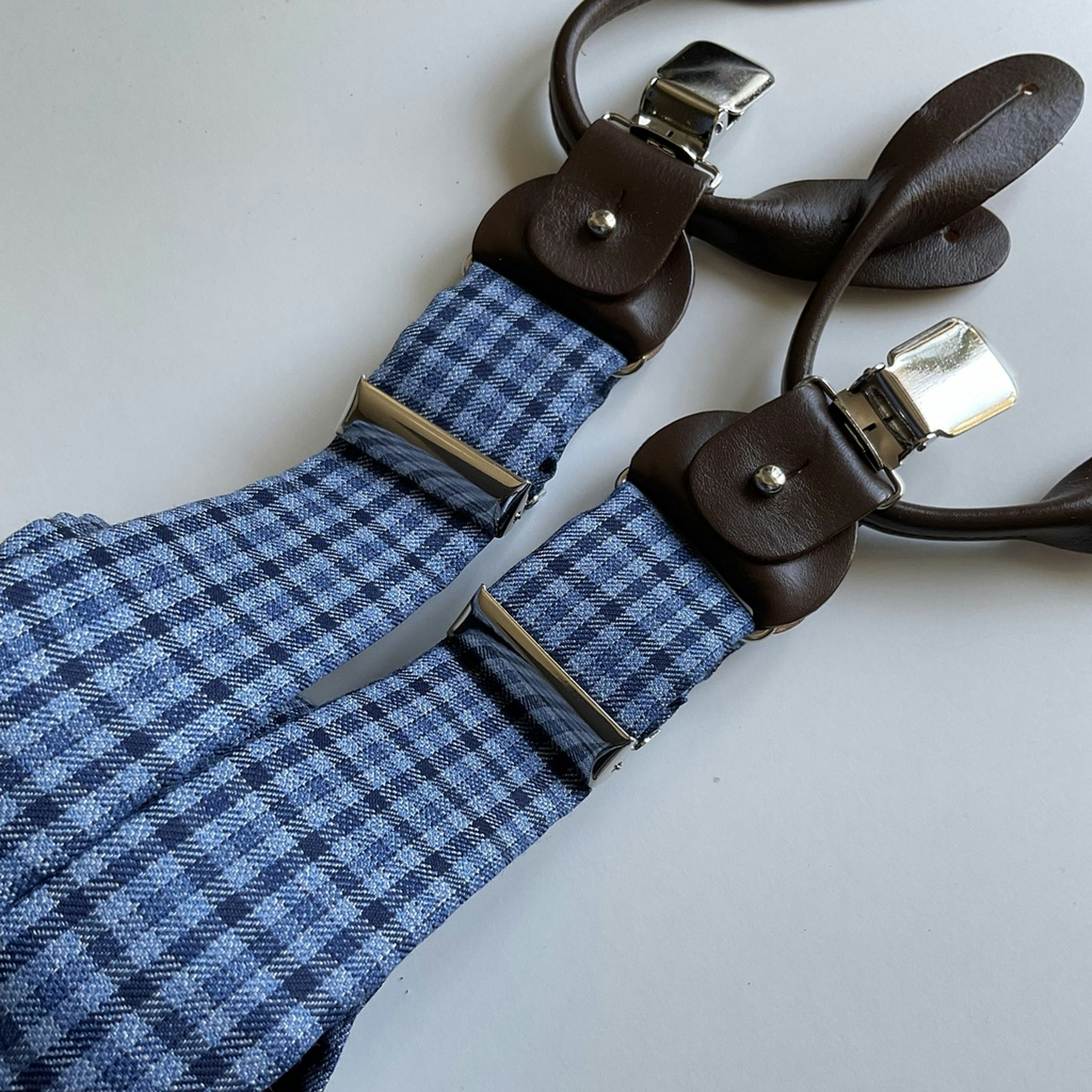 Plaide Wool Suspenders - Navy Blue/Blue