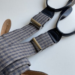Check Linen Suspenders - Brown/Navy Blue