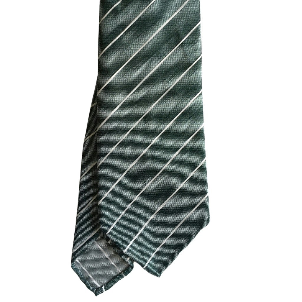 Regimental Linen Tie - Untipped - Green/White