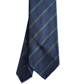 Regimental Silk Garza Tie - Untipped - Navy Blue/Green