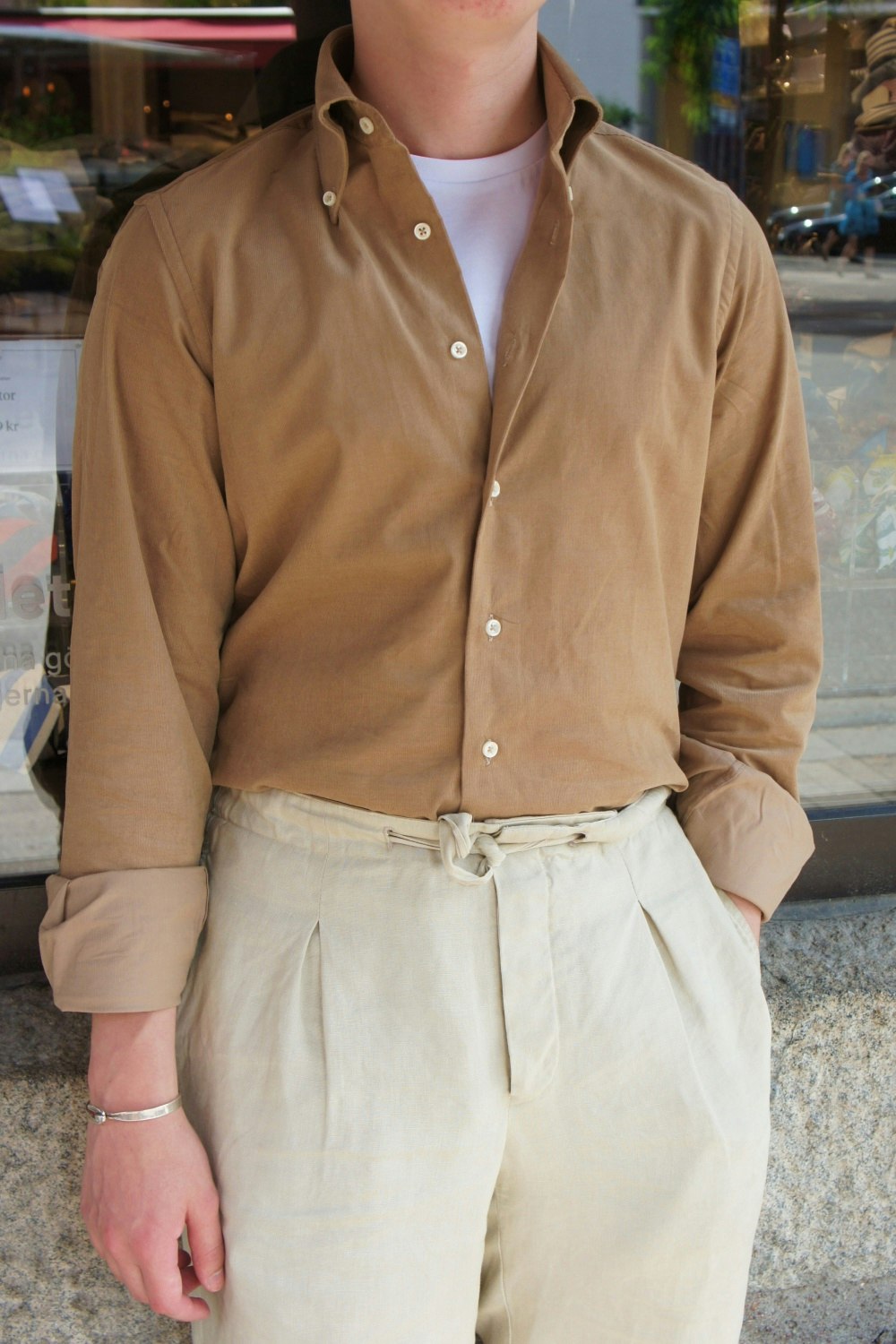 Solid Babycord Shirt - Button Down - Camel/Beige