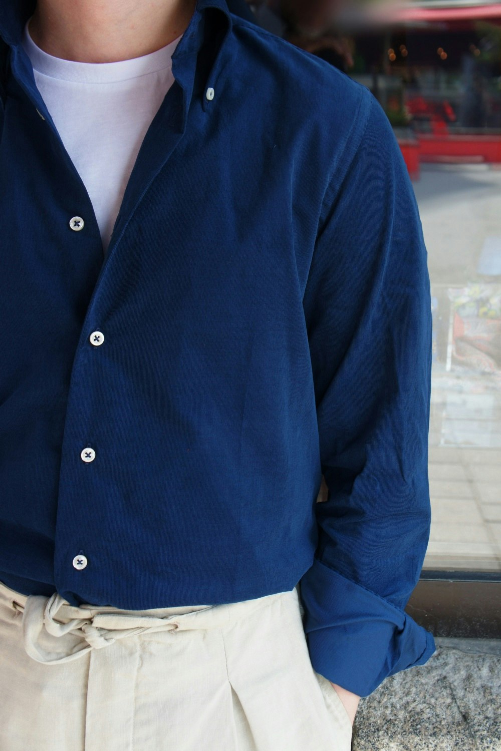 Solid Babycord Shirt - Button Down - Navy Blue