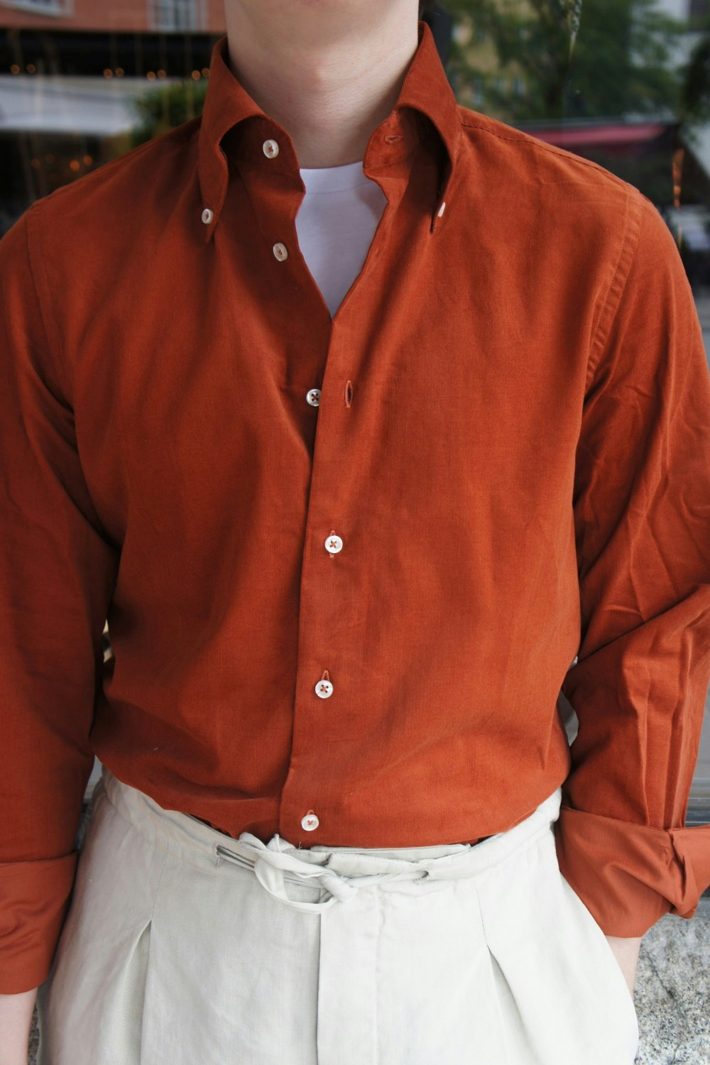 Solid Babycord Shirt - Button Down - Rust