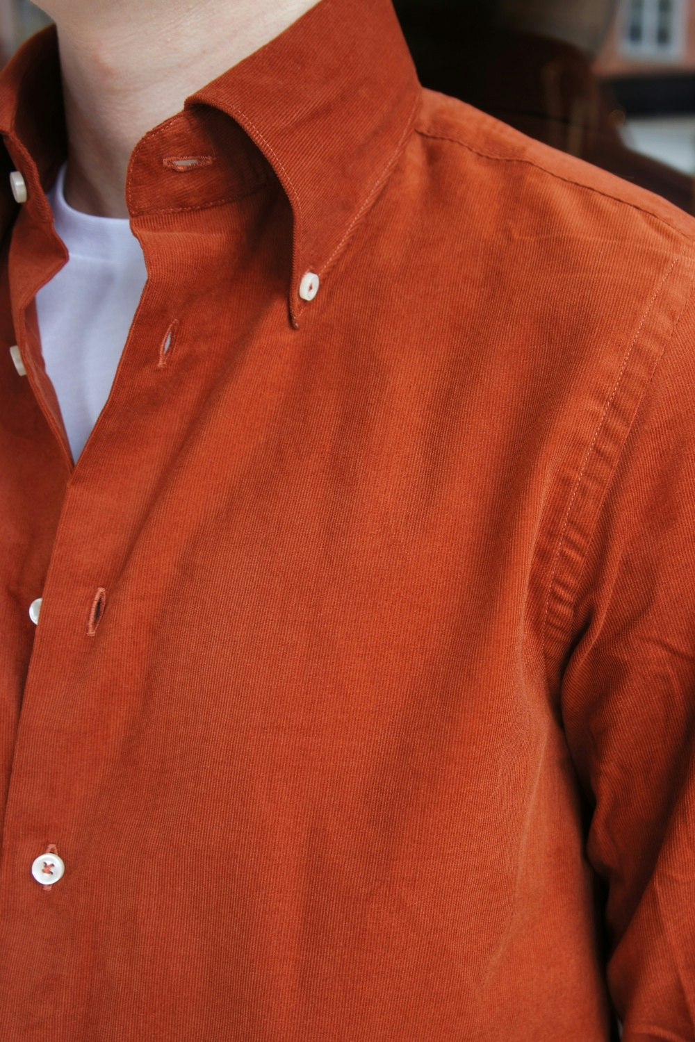 Enfärgad Babycord Skjorta - Button Down - Rost