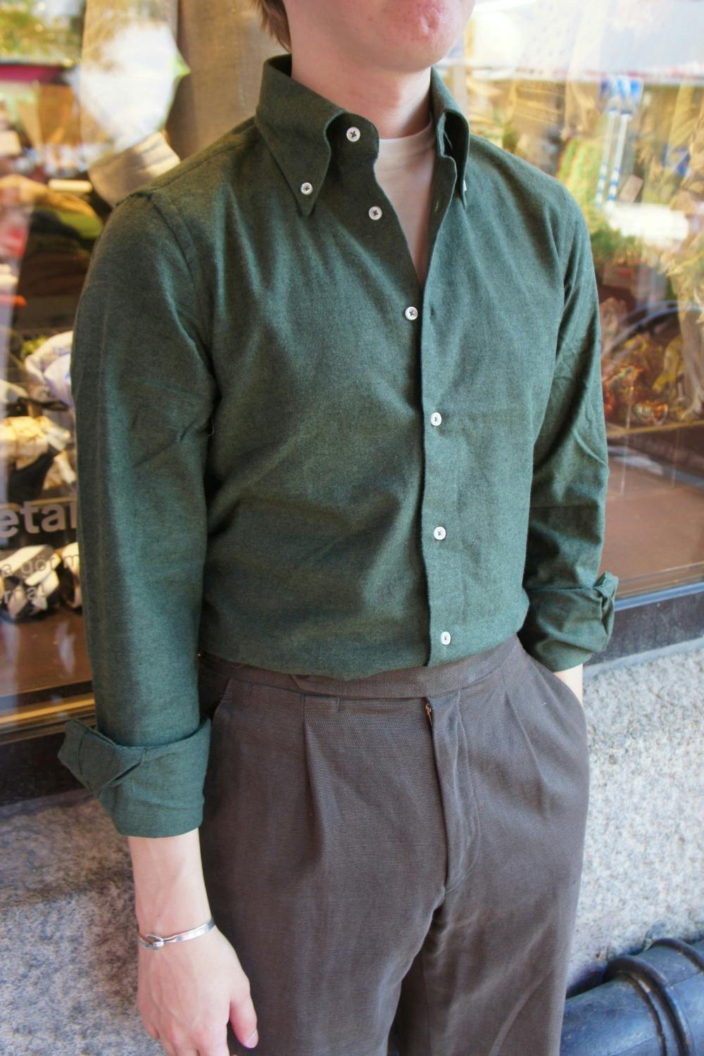 Enfärgad Flanellskjorta - Button Down - Mörkgrön