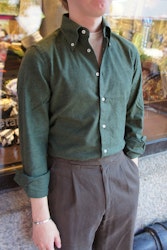Solid Twill Flannel Shirt - Button Down - Dark Green