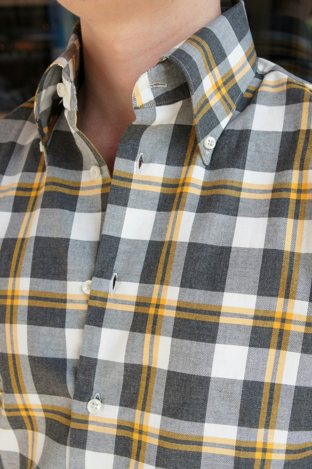 Large Square flannel shirt - Button Down - Grey/White/Yellow