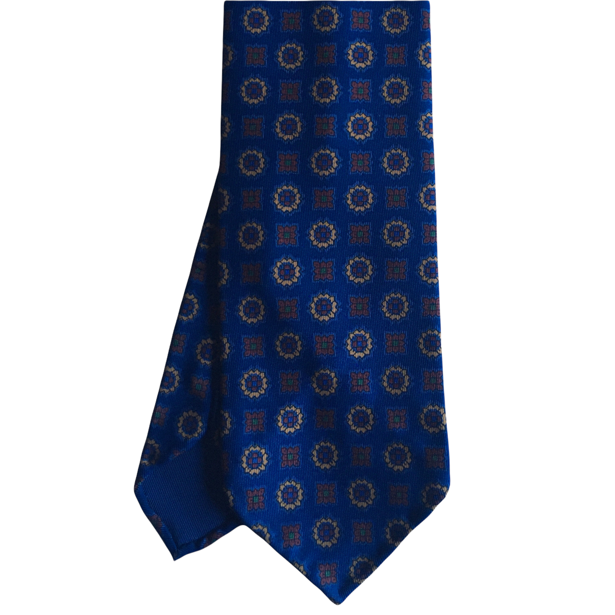 Medallion Ancient Madder Silk Tie - Untipped - Navy Blue/Brown/Beige