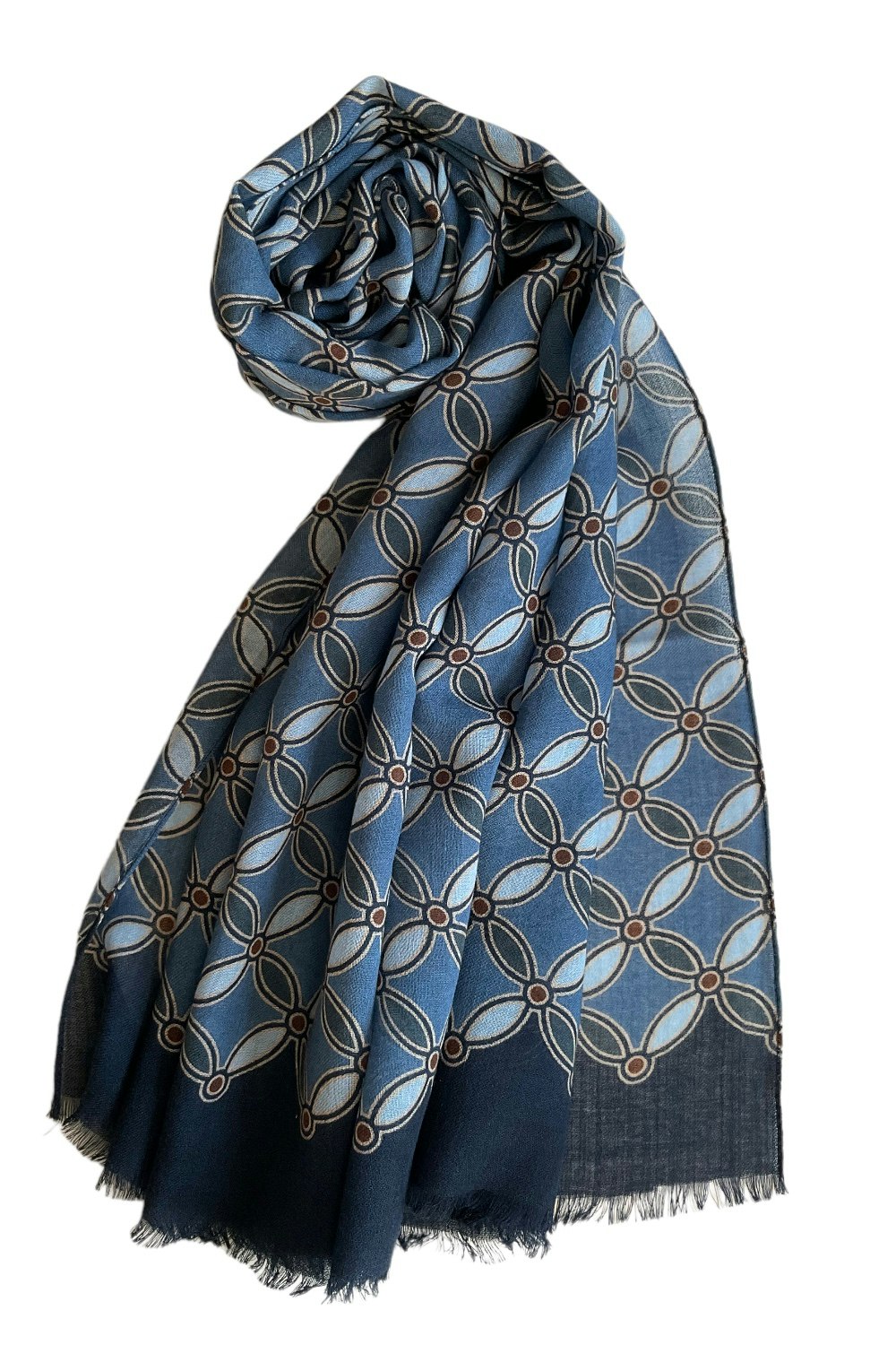 Floral Printed Wool Scarf - Light Blue