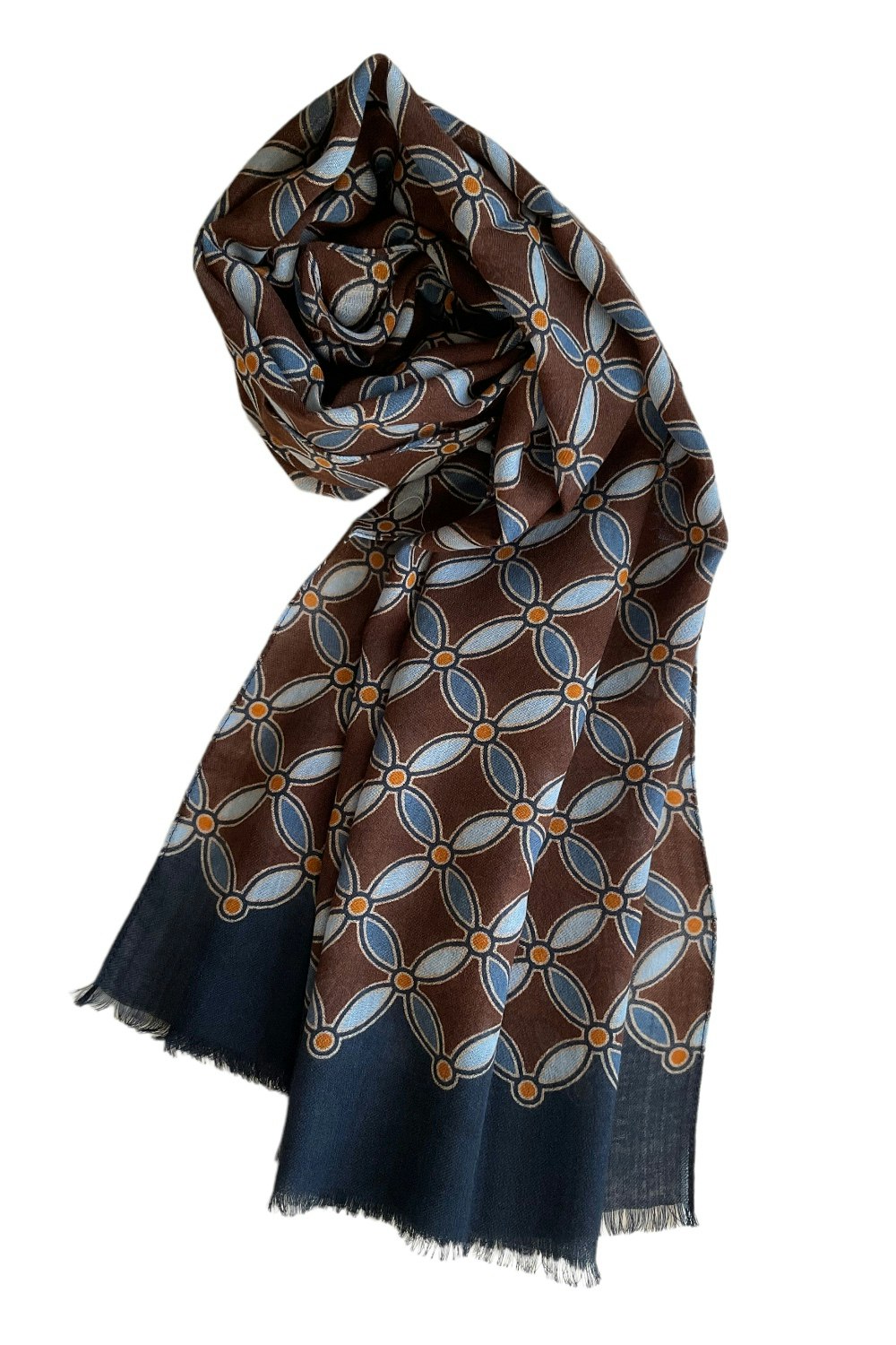 Floral Printed Wool Scarf - Brown