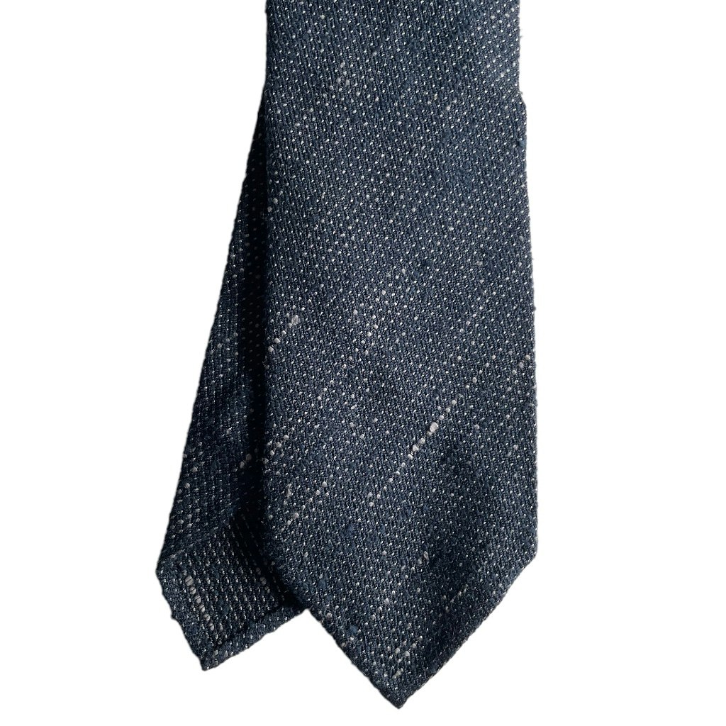 Semi Solid Shantung Grenadine Tie - Untipped - Navy Blue/Grey