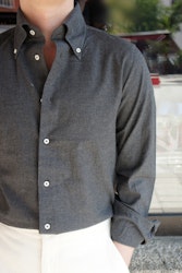Solid Cotton Flannel Shirt - Button Down - Dark Grey