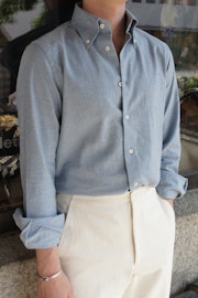 Enfärgad Flanellskjorta - Button Down - Ljusblå